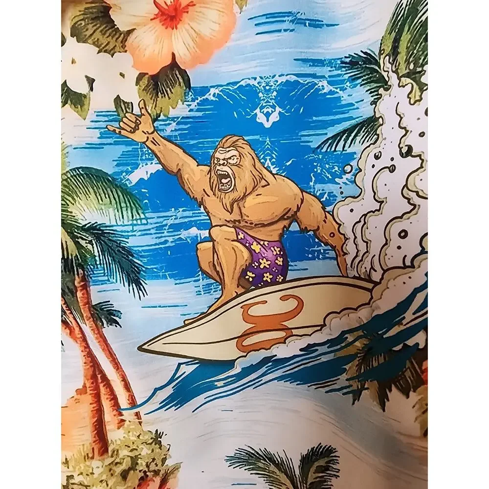 Ace Bigfoot Sasquatch Hawaiian Novelty Funny Short Sleeve Button Up Mens Med